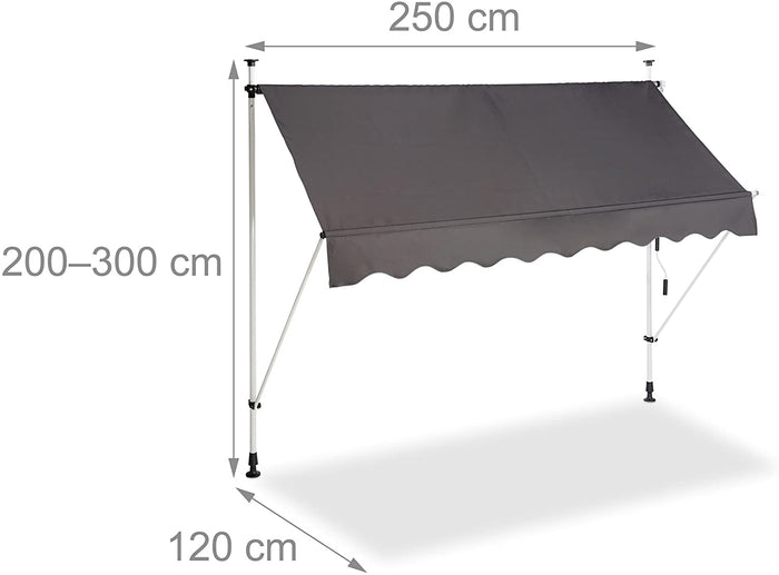 Tenda da balcone telescopica a manovella altezza regolabile in acciaio poliestere resistente ai raggi UV 250 x 120 cm grigio 13_0002541_4
