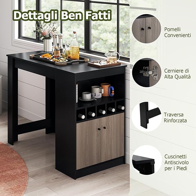 Tavolo da Pranzo 120 x 60 x 91,5 cm, Tavolo Cucina Salvaspazio con Scomparti, Armadietto e Ripiano Regolabile, Scrivania Moderno per Sala da Pranzo e Soggiorno, Nero