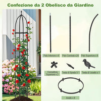 2 Trellis da Giardino per Piante Rampicanti 197 cm, 2 Tralicci in Metallo a Obelisco per Piante in Vaso, Supporto da Giardino per Verdure, Fiori, Pomodori, Rose e Clematidi