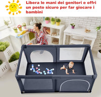 Box per Bambini, Centro Attività Portatile e Sicuro per Bambini, Box Colorato con Cancello, Recinto Extra per Interno ed Esterno con Rete Traspirante Durevole (Grigio scuro)