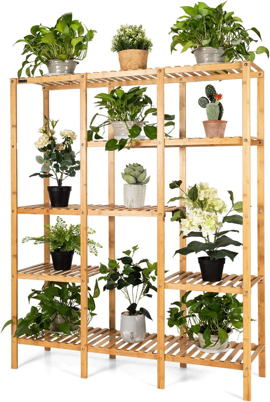 Porta Piante da Interno a 5 Piani, Scaffale Porta Piante in Bamb¨´, Porta Vasi, Fiori e Bosai Arredo per Patio, Giardino e Balcone, per Esterno, 114 x 31,5 x 141 cm