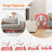 Girello per bambini 2 in 1, Girello con Altezza e Velocità Regolabili, Carillon con Luci e Cuscino Comodo, Primi Passi per Bambini 6-18 Mesi, Capacità di carico: 15 kg (Arancia)