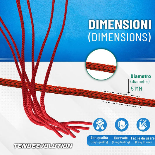 Cordoncino Tubolare 5mm, Colore Rosso - Resistente, Polipropilene/Cotone, 5mt, Tappezzeria, Cucito, Fai da Te, Made in Italy
