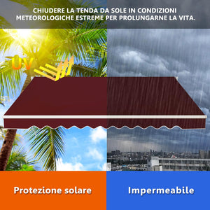 Tenda da Sole per Esterno Avvolgibile 3 x 2,5 M, Tenda da Sole a Bracci Estensibili con Telaio in Alluminio, Tettuccio Resistente al Sole e Impermeabile e Manovella (3 x 2,5 M, Rosso)