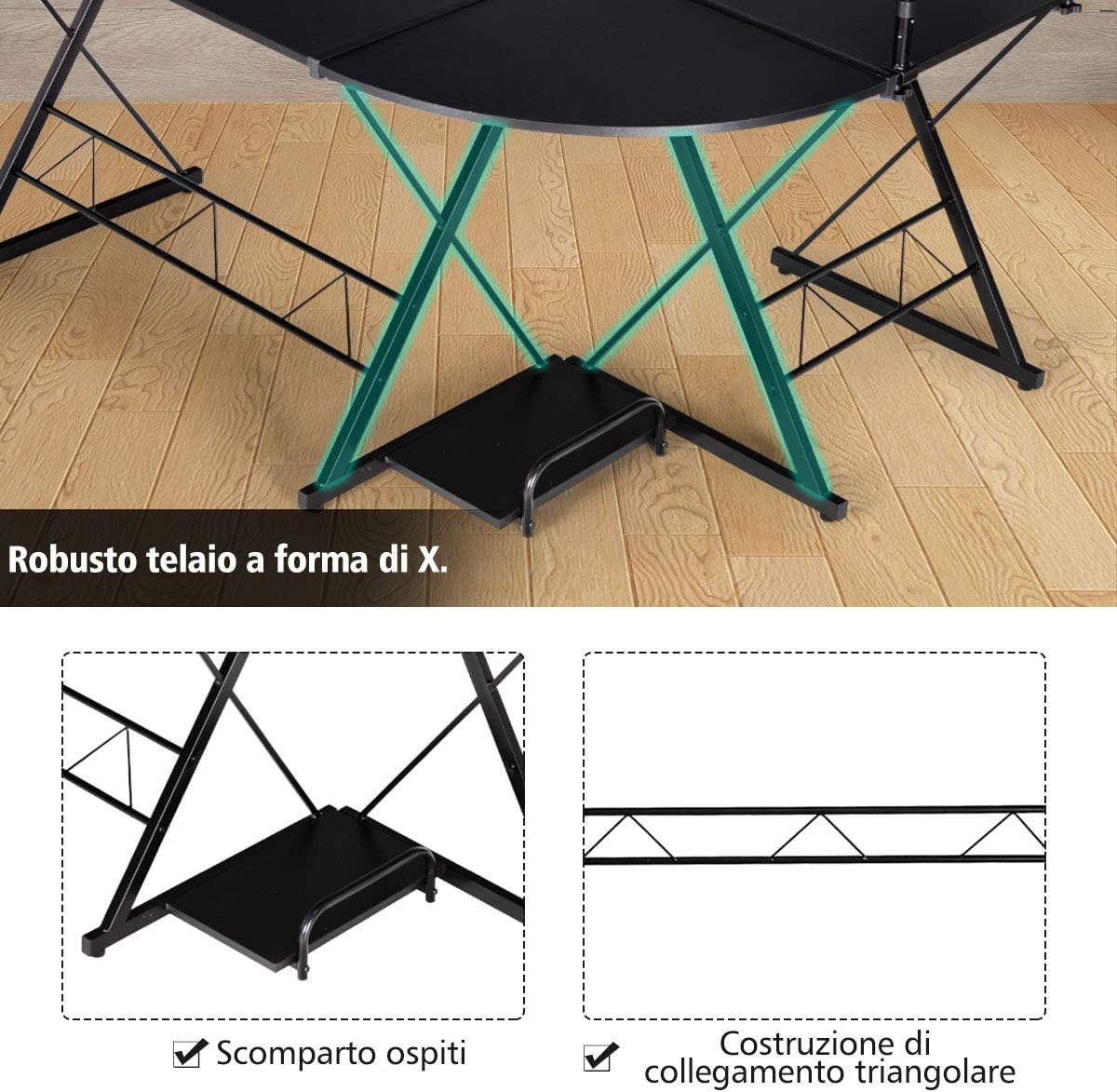 Scrivania Angolare a Forma L, Scrivania da Angolo per Computer, con Alzata per Monitor, Postazione da Lavoro Angolare per Casa e Ufficio (Nero)