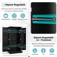 Credenza da Cucina, Mobile da Cucina Moderno con 6 Ripiani Regolabili, per Cucina, Sala da Pranzo e Soggiorno, 60 x 40 x 120 cm (Nero)