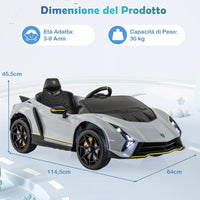 12 V Lamborghini Macchina Elettrica per Bambini, Auto Elettrica Cavalcabile con Telecomando Luci Ammortizzatori a Mola, 3 Velocità, per Bambini 3-8 Anni, 2-4 Km/h (Grigio)