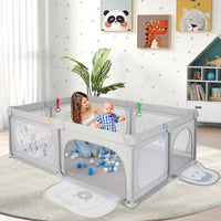 Recinto per Bambini, Box per Bambini con Rete Traspirante, Centro Attività per Bambini con 50 Palline, Box Giochi per Bambini 0-3 Anni (Pinguini, 206 x 147 cm)