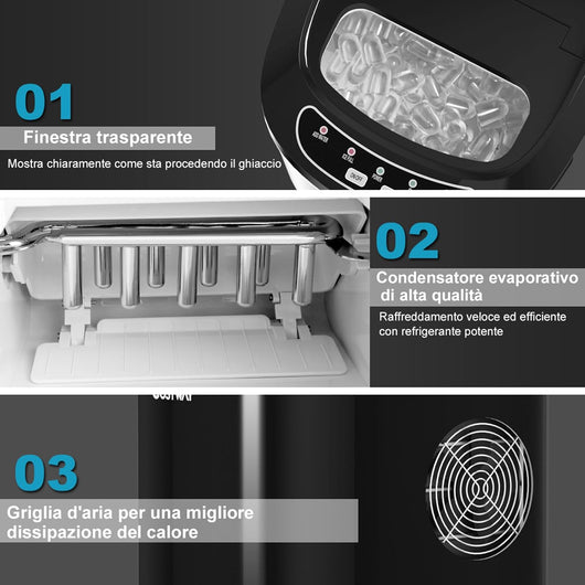 Fabbricatore di Ghiaccio 12kg/24h, Macchine per Cubetti di Ghiaccio, Produttore per Ghiaccio con Serbatoio 2,2L (Nero)