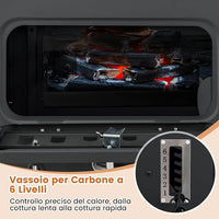 Barbecue a Carbone da Esterno con Ruote, Barbecue a Carbone Portatile con 2 Tavolini Pieghevoli, Vassoio del Carbone Regolabile a 6 Livelli e Ripiano di Stoccaggio, per Campeggio, Picnic