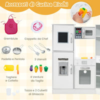 Set di Cucina Giocattolo per Bambini, con Suoni e Luci Divertenti, Lavabo, Forno a Microonde, Macchina del ghiaccio e Lavastoviglie, Lavagna, Ideale per Bambini 3 Anni+ (Bianco)