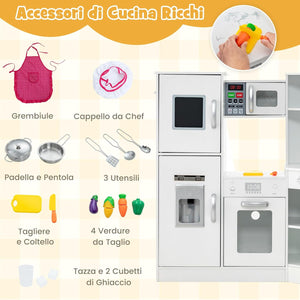 Set di Cucina Giocattolo per Bambini, con Suoni e Luci Divertenti, Lavabo, Forno a Microonde, Macchina del ghiaccio e Lavastoviglie, Lavagna, Ideale per Bambini 3 Anni+ (Bianco)