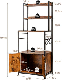 Scaffale con 4 Livelli per Cucina con Armadio e Credenza, Supporto Industriale per Forno Microonde, con Ganci e Piedini Regolabili, Ideale per Cucina e Sala da Pranzo, 60 x 40 x 150 cm