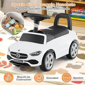 Mercedes Benz Macchinina Cavalcabile a Spinta per Bambini, Auto da Gioco con Volante Clacson e Suono, Spazio di Archiviazione, Auto a Spinta per bambini 1-3 Anni (Bianco)