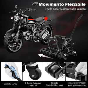 Ponte Sollevatore Idraulico per Moto, Sollevatore Motociclette Fino a 680 kg, Cric Alzamoto con Ruote e Piattaforma Regolabile in Altezza a Pedale Resistente per ATV, UTV per Officina (Nero)
