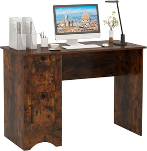 Scrivania per Computer con 2 Cassetti a Maniglia, Scrivania PC Salvaspazio Multifunzionale, Scrivania Gaming per Ufficio, Soggiorno, Camera da Letto e Studio, 109 x 50 x 75 cm (Marrone)