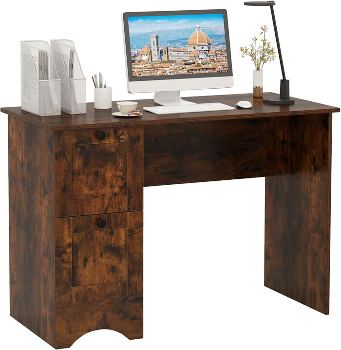 Scrivania per Computer con 2 Cassetti a Maniglia, Scrivania PC Salvaspazio Multifunzionale, Scrivania Gaming per Ufficio, Soggiorno, Camera da Letto e Studio, 109 x 50 x 75 cm (Marrone)