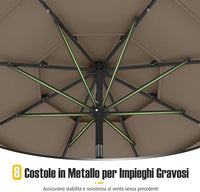 Ombrellone da Patio 313 cm con 32 Luci LED, Tetto Ventilato a 3 Piani, Inclinazioni Regolabili, Manovella, 8 Stecche, Ombrellone da Giardino, Piscina, Spiaggia