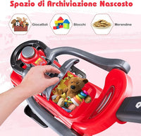 3 in 1 Macchina Cavalcabile a Spinta per Bambini, con Guardrail Staccabili e Maniglia Clacson, Spazio di Archiviazione Nascosto e Design Anti-ribaltamento, Ideale per Bambini 2-6 Anni (Rosso)