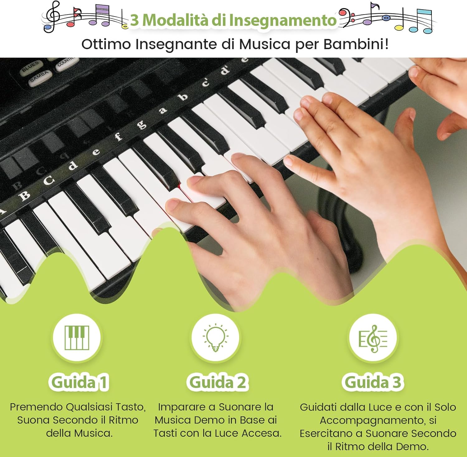 Pianoforte per Bambini a 37 Tasti, Set Pianoforte con Microfono Regolabile, Pianoforte con Funzione di Registrazione e Riproduzione, Giocattolo Tastiera Musicale per Bambini 3+ Anni (Nero)
