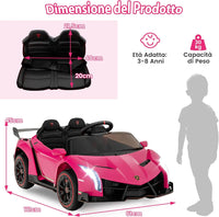 Lamborghini Macchina Elettrica per Bambini, Auto Elettrica Cavalcabile con Telecomando Luci LED, 3 Velocità, 3-6 km/h, Modalità Dondolo, per Bambini 3-8 Anni (Rosa)