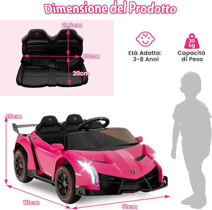 Lamborghini Macchina Elettrica per Bambini, Auto Elettrica Cavalcabile con Telecomando Luci LED, 3 Velocità, 3-6 km/h, Modalità Dondolo, per Bambini 3-8 Anni (Rosa)