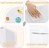 Armadio per Bambini, Scaffale di Legno con 3 Livelli e 5 Scompartimenti, 2 Cassetti in Tessuto e 3 Spazi per Giocattoli e Libri, Scaffale Verticale per Bambini, Bianco (Astronauta)