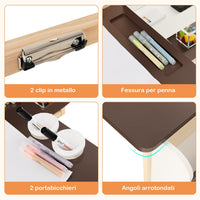 Set 3 in 1 Tavolo e Sedie per Bambini 3+ Anni, Tavolo in Legno Sicuro con Lavagna Cancellabile, Magnetica, Cavalletto Regolabile, Libreria e Accessori Artistici, per Disegno (Caffè)
