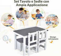 Set 4 Pezzi Tavolo e Sedie per Bambini, Set Tavolo Attività di Legno 2 in 1 per Bambini con 2 Sedie e 1 Panca, Per Bambini per Giocare Disegnare Leggere e Mangiare (Grigio)