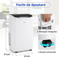 Condizionatore Portatile Caldo e Freddo, 14000BTU/4kW, 6 in 1 Con Raffreddamento, Riscaldamento, Ventola, Deumidificazione, Modalità Notturna e WiFi, 24H Timer, R290 (14000BTU|65m²) [Classe di efficienza energetica A]