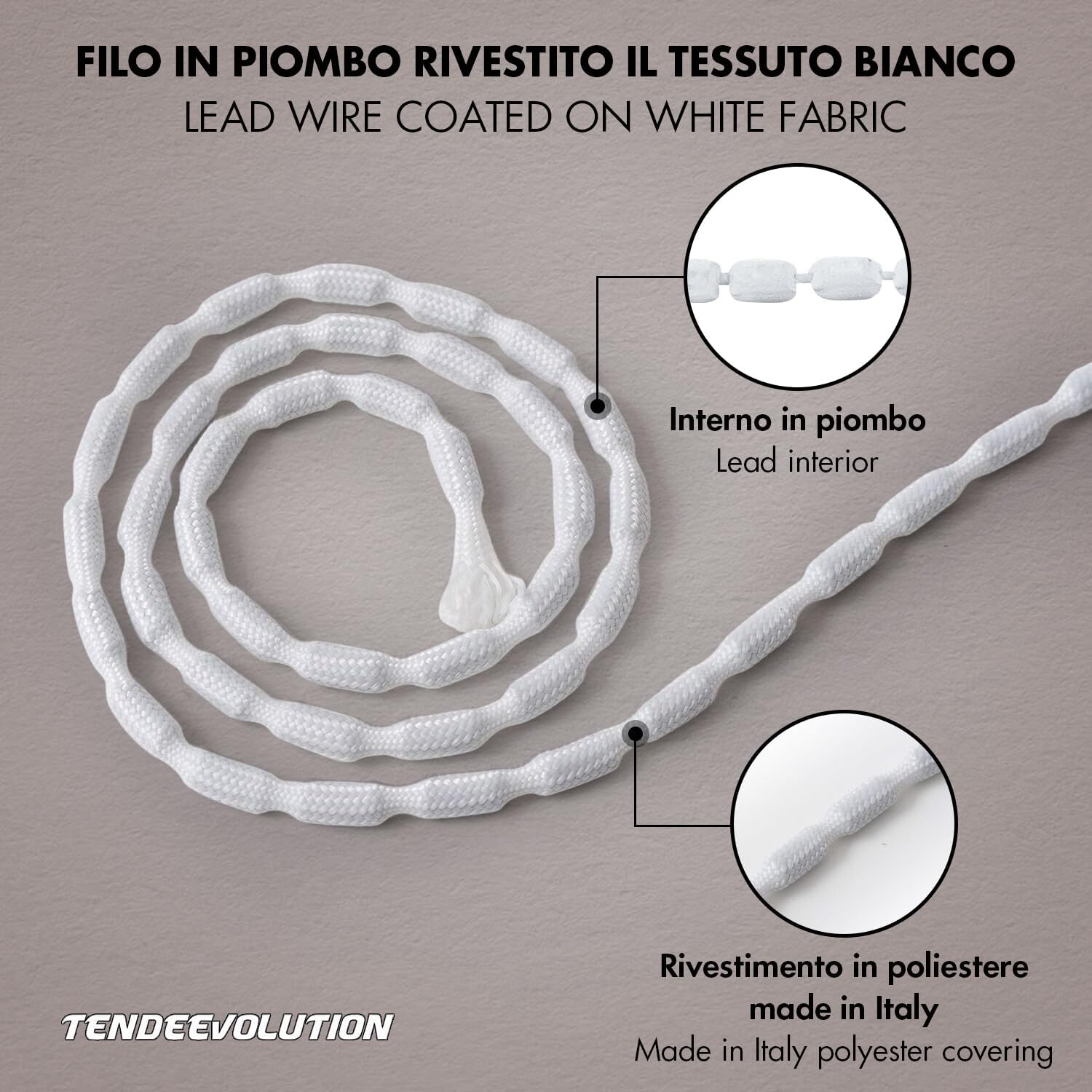Filo in Piombo Rivestito per Tende - Aggiunge Peso e Stile ai tuoi Tessuti - Made in Italy, Morbido e Flessibile, 50 gr/mt - Venduto al Metro Lineare