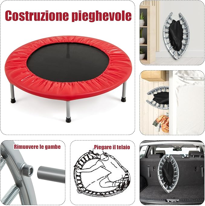 Mini Trampolino Elastico e Pieghevole, Capacità di Carico 150 kg, per Interno ed Esterno