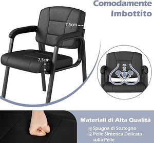 Set di 2 Sedie da Ufficio, Sedia per Sala d'Attesa con Struttura in Metallo, Braccioli Imbottiti, Sedia da Ospiti per Ufficio Riunioni, Portata 180kg (Nero)