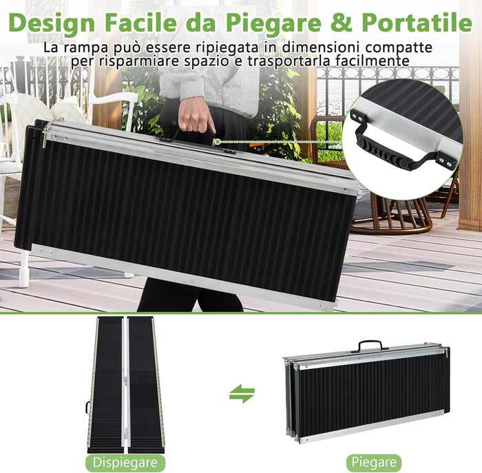 Set di 2 Rampa per Sedie a Rotelle in Alluminio, Rampa Telescopica Pieghevole con Superficie Antiscivolo, Capacità di Carico di 272 kg, per Soglie, Gradini, Scale (183 x 74cm)