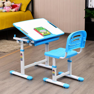 Scrivania per Bambini Tavolo per Studenti con Sedia Inclinabile Regolabile in Altezza, Ergonomica, Vari Colori Disponibili (Blu)