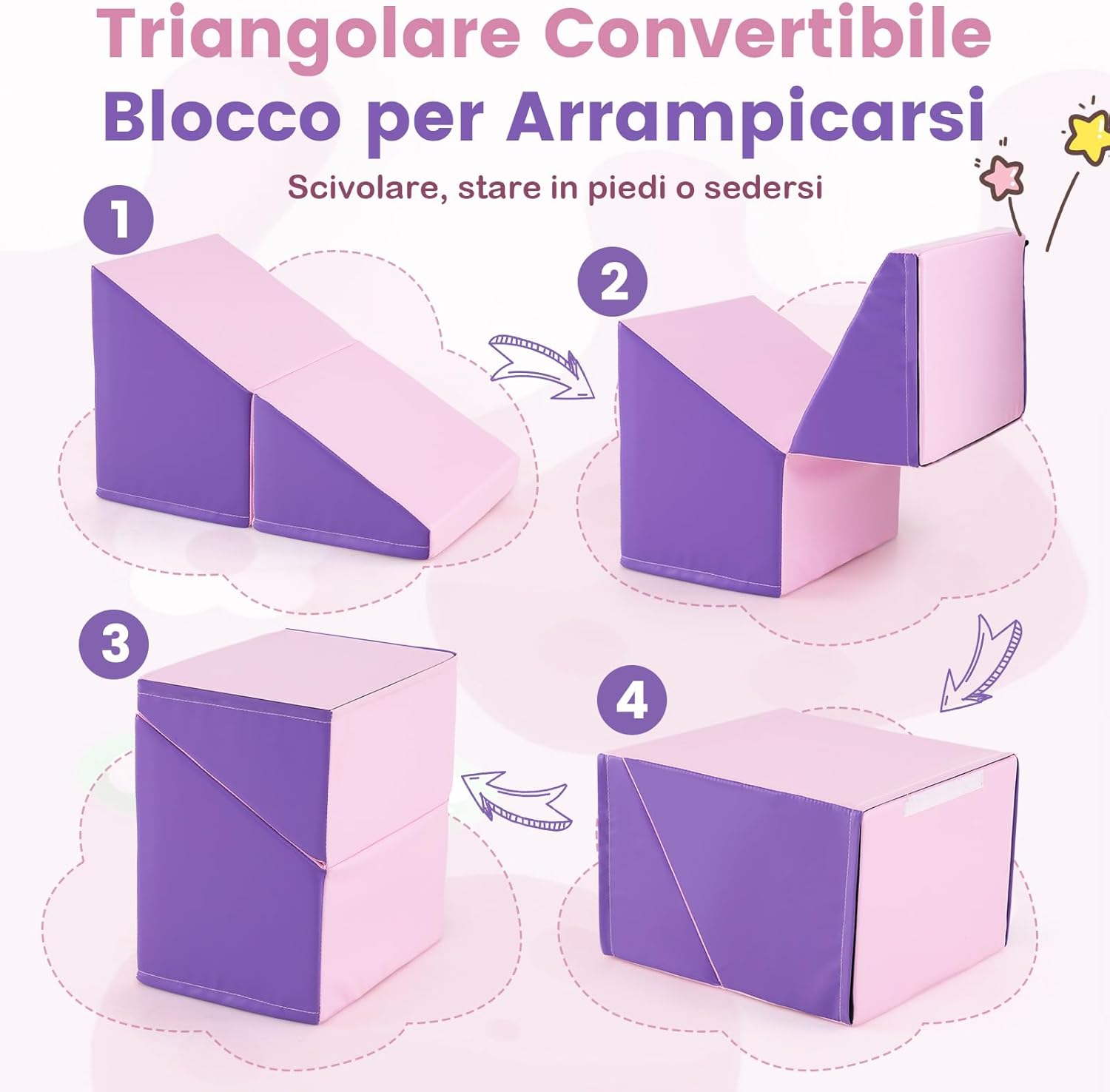 6 Blocchi di Schiuma per Arrampicata, Gioco Morbido per Bambini, Set di Costruzioni Colorate per Arrampicarsi e Strisciare con Tunnel, Scale e Rampetta per Bambini 12 Mesi + (Blu)