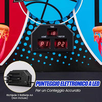 Macchina da Pallacanestro Elettronica Pieghevole, Gioco Arcade da Basket a Doppio Tiro per Casa con 8 Modalità di Gioco, Suono Arcade, Punteggio Elettronico, 4 Palloni e Pompa (Blu e rosso)