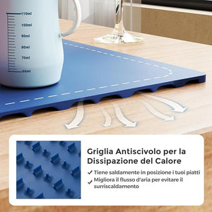 Tappetino Riscaldante per Alimenti, Scaldavivande Elettrico Arrotolabile in Silicone, con Tempo e Temperature Regolabili, Cinturino Autobloccante, per Scongelamento (60 x 38cm,Blu)