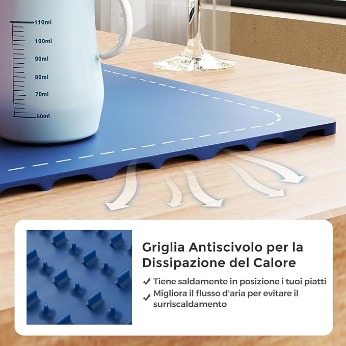 Tappetino Riscaldante per Alimenti, Scaldavivande Elettrico Arrotolabile in Silicone, con Tempo e Temperature Regolabili, Cinturino Autobloccante, per Scongelamento (60 x 38cm,Blu)