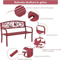 Panchina da Esterno, Panchina in Metallo con Schienale, Sedile Spazioso e Braccioli Ergonomici, Panchina da Giardino, Balcone e Cortile, Portata 280kg, 127 x 59,5 x 62,5 cm