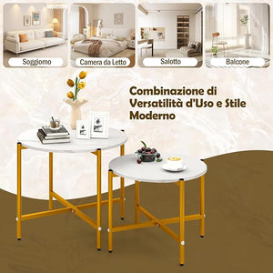 Set di Tavolini da Caffè Rotondi da 2 Pezzi, Tavolini Impilabili con Struttura in Metallo Robusta e Piedini, Ideale per Soggiorno, Ufficio e Balcone