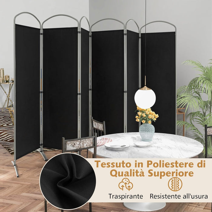 Paravento Pieghevole a 6 Pannelli, Separé Divisorio Interno ed Esterno, Pannelli Divisori per Camera da Letto, Ufficio e Soggiorno