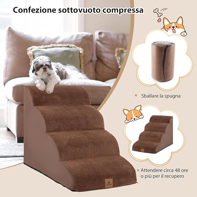 Rampa per Cani in Schiuma a 4 Livelli, Scale Antiscivolo con Superficie a Pendenza Dolce per Divani e Letti Alti, Rampa per Cani Piccoli e Vecchi, Animali con Problemi alle Articolazioni