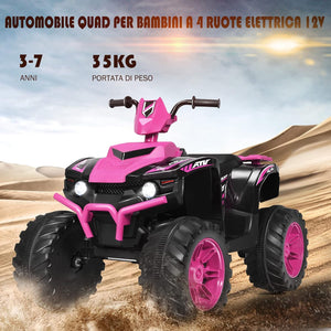 12 V Quad Elettrico per Bambini, Auto Elettrica Cavalcabile con Luci LED e Musica, Velocità Fino a 5km/h, per Bambini 3-7 Anni (Rosa)