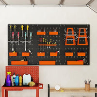 Pannello Forato da Muro, Organizzatore con 9 Contenitori, Supporti per Martelli, Portautensili e Ganci, Ideale per Garage e Officina (Arancia)