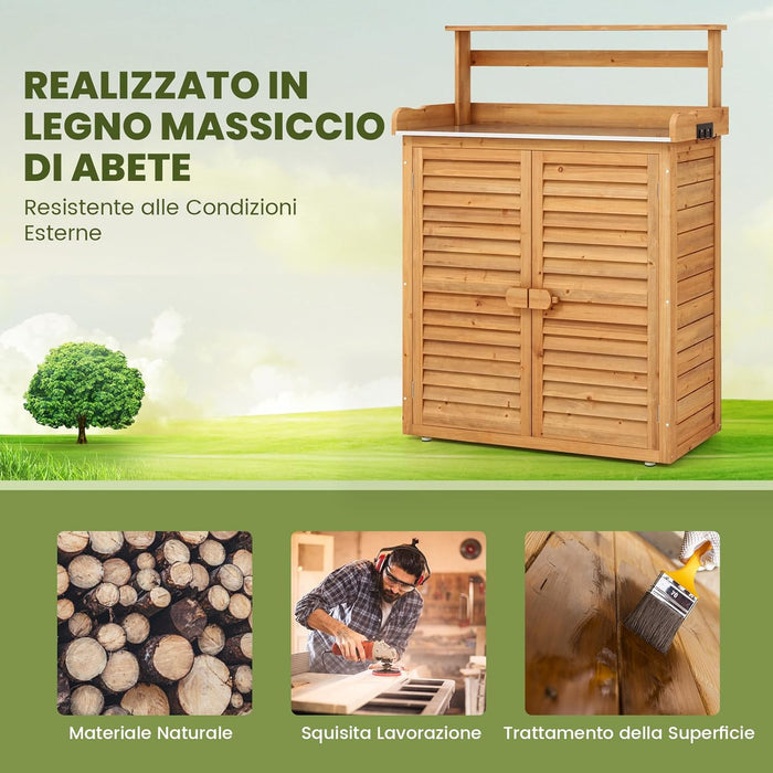 Armadio da Esterno in Legno, Casetta da Esterno con Ante, Ripiani e Serrature, Armadietto Versatile da Giardino, Balcone e Cortile (87 x 45 x 120 cm)