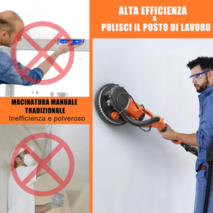 Levigatrice per Muro a Secco 750W, Levigatrice Elettrico per Cartongesso Pieghevole Estensibile, Velocità Regolabile 800-1750RPM, con Luci LED e 12 Dischi Abrasivi
