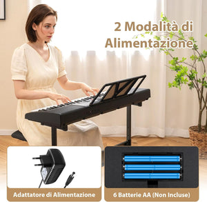 Set Pianoforte Elettronico Portatile a 61 Tasti, Pianoforte Digitale con 600 Timbri, 400 Ritmi, 50 Canzoni Demo, Pianoforte con Supporto e Sgabello, Tasti Luminosi, Microfono, Cuffie