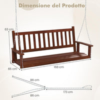 Altalena da Giardino in Legno per 3 Persone, Panchina Sospese in Legno con Capacità di Peso di 360 kg, Sedia a Dondolo per Giardino, Cortile (168 x 65 x 63 cm, Marrone)