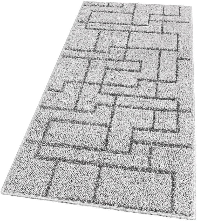 Tappeto Casa Cucina 3D 50x145 Cm Design Geometrico Moderno Assorbente Antiscivolo Grigio